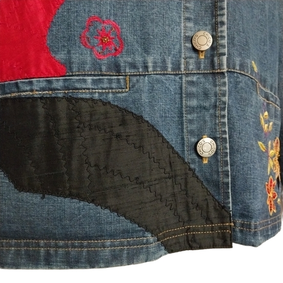 Chico's Design Cotton/Silk Beaded Embroidered Jean Jacket Sz 2 (L) - Picture 3 of 7